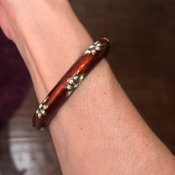 Rust red gold floral cuff metal bracelet bangle women’s fashion jewelry - Picture 2 of 13